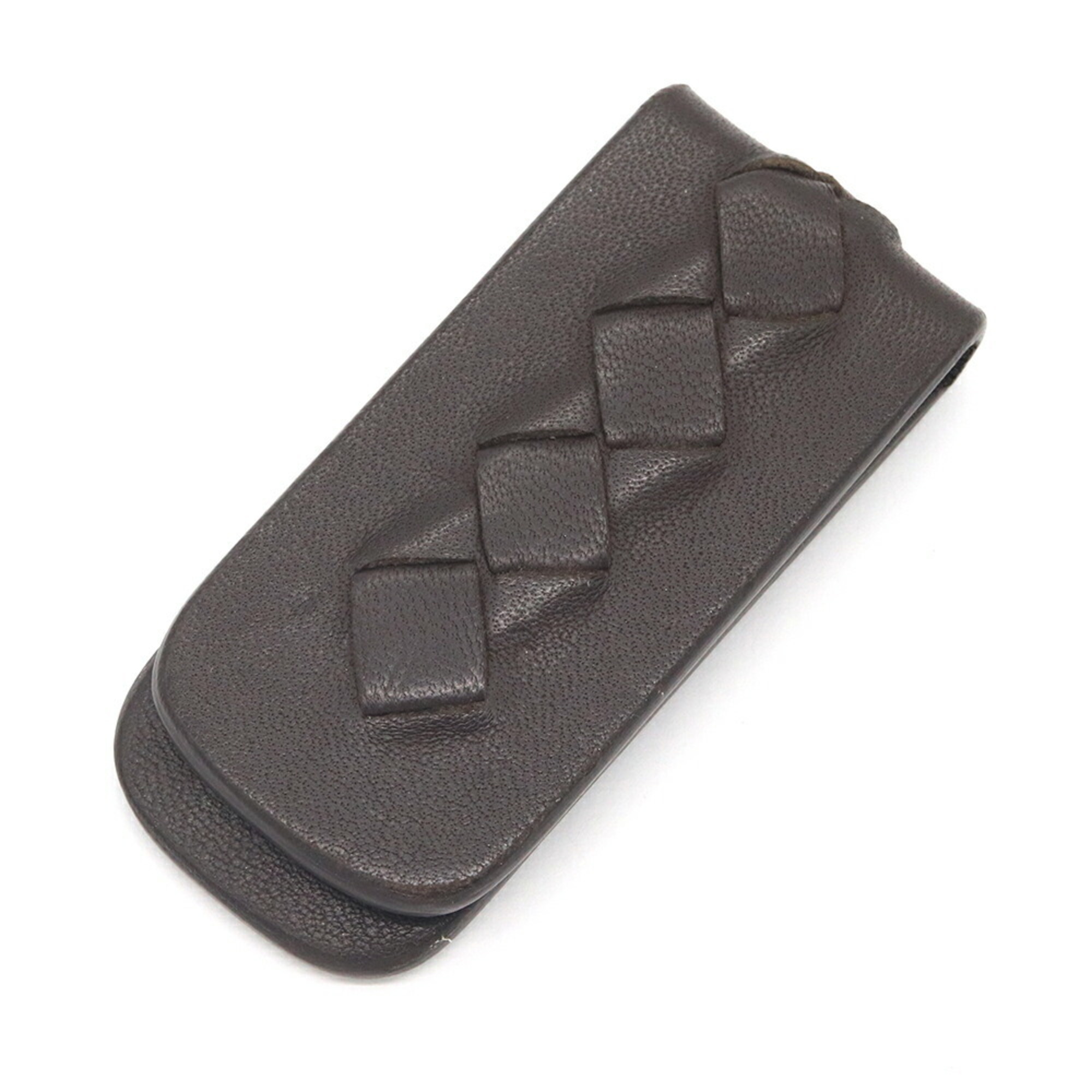 Bottega Veneta Money Clip Intrecciato 169719 Dark Brown Bill Wallet For Men B...